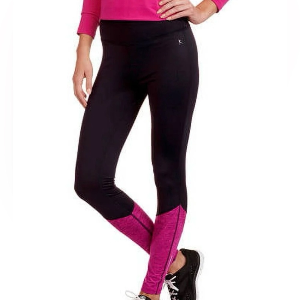 Danskin Colorblock Leggings Black & Pink Womenโs L Large 12-14